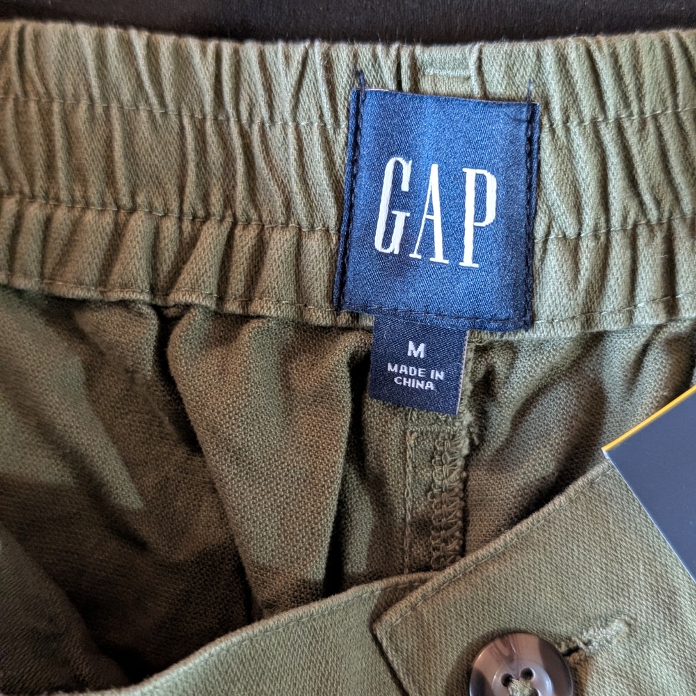 GAP Twill Jogger Olive Green Pants Elastic Waist Pockets Button Women's Casual M - Picture 5 of 7
